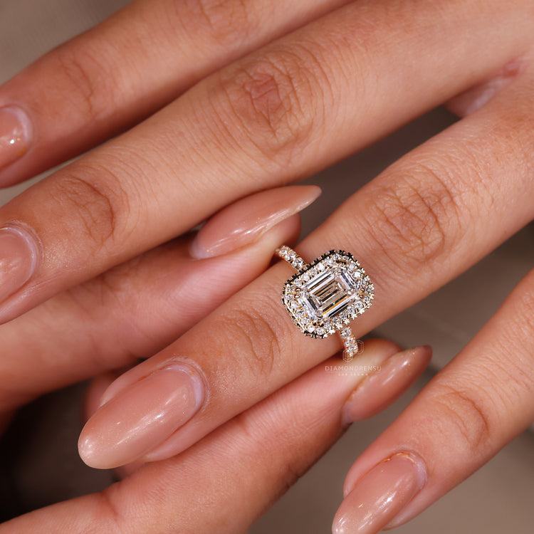 Double claw prong ring holds the stone securely with a cathedral setting ring.