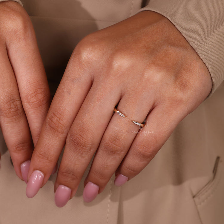 Yellow gold wedding band with open gap design