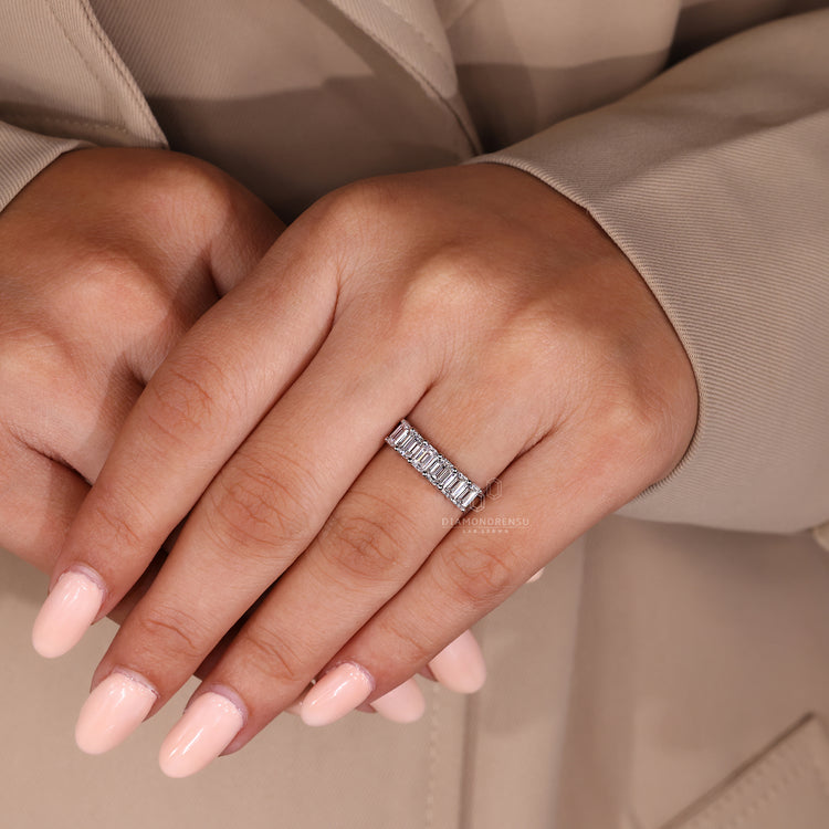 Lab grown diamond band with bright clarity.