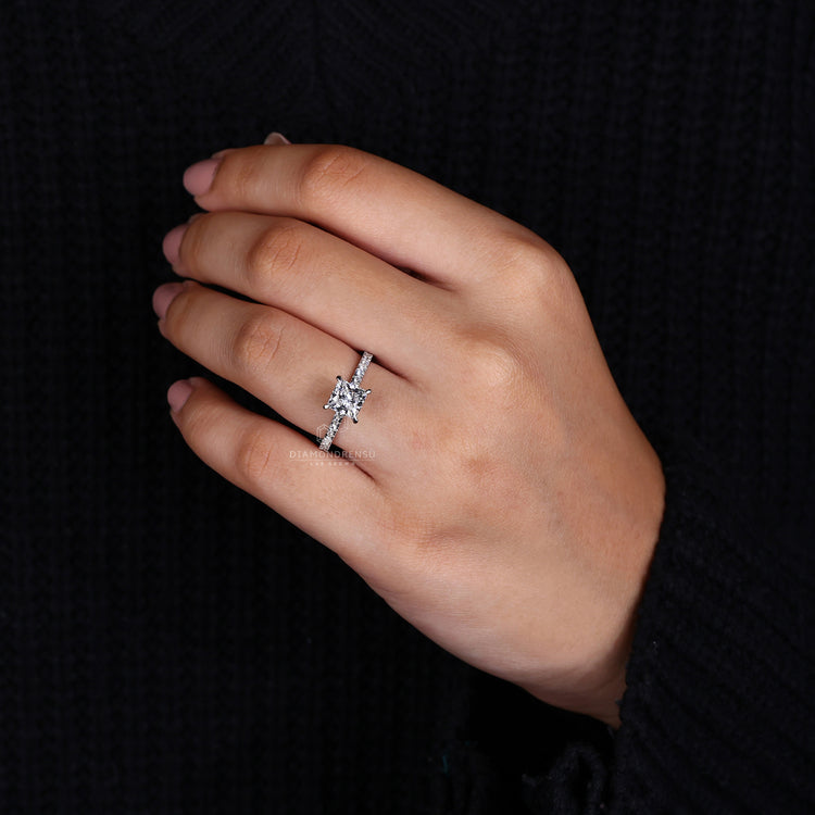 Lab Grown Diamond ring with white gold pave band.