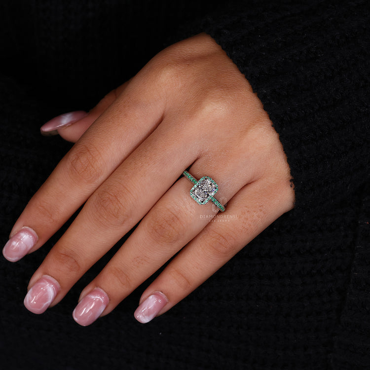 Handmade pavé setting ring with 4 claw prong design.