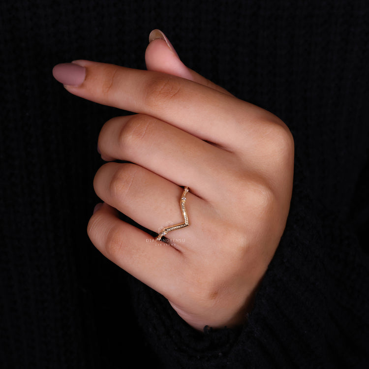 Wedding band UK in yellow gold with diamonds.