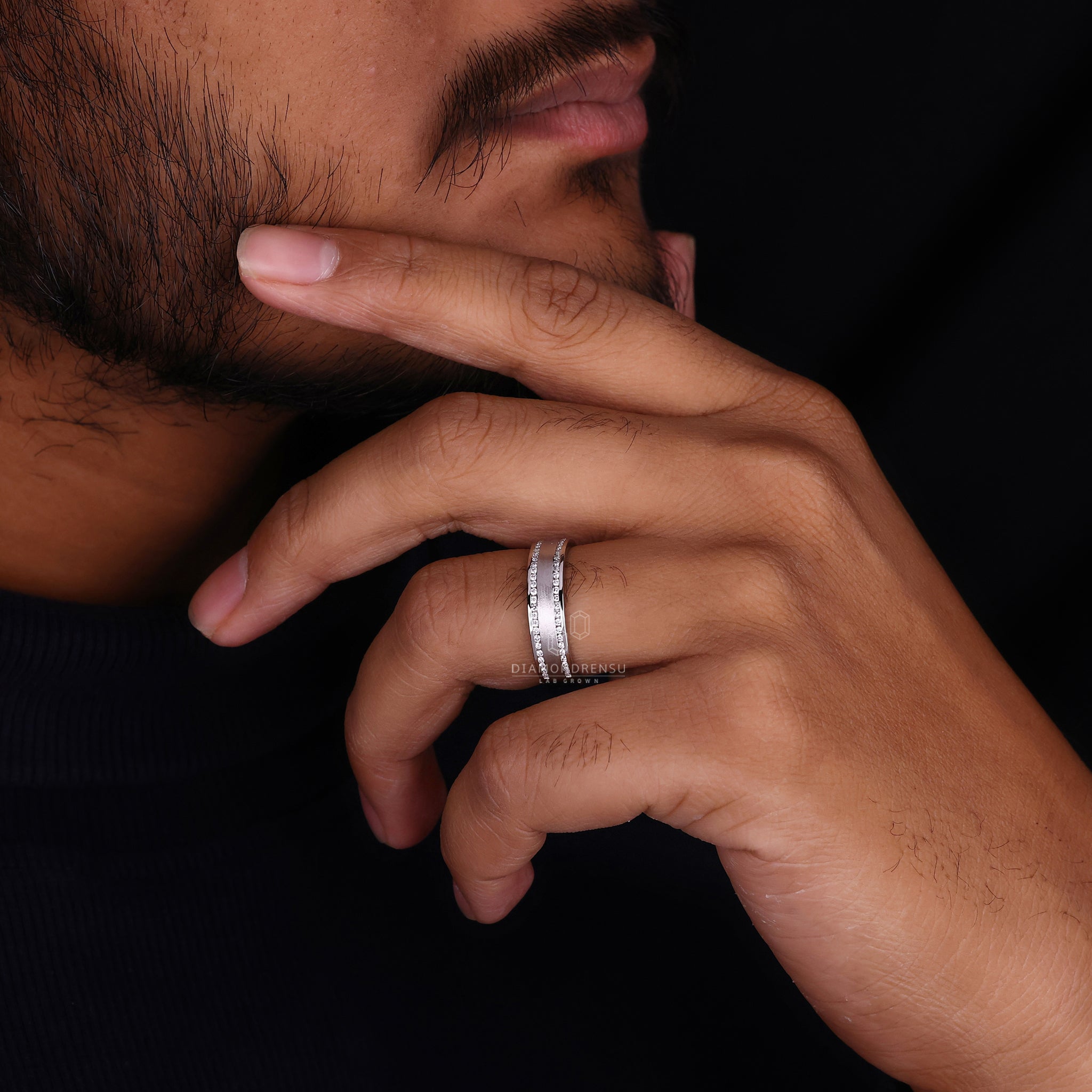 Handmade jewellery crafted as a mens diamond ring with clean lines.