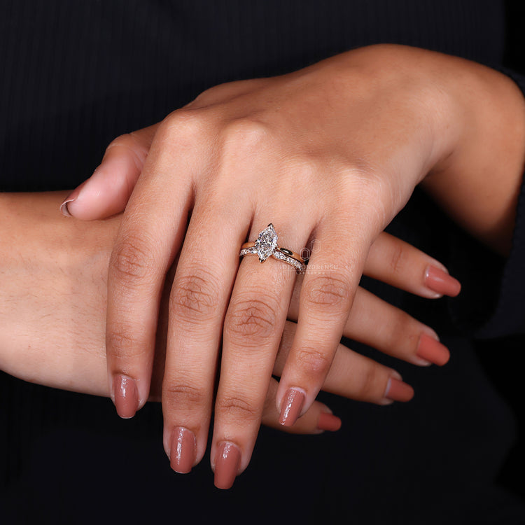 Yellow gold marquise wedding ring set.