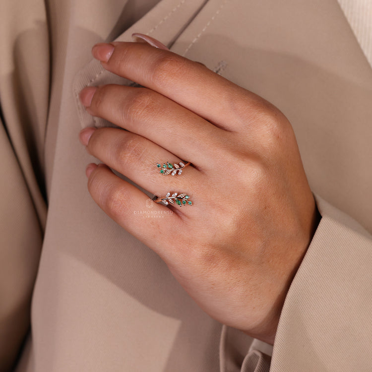 Custom diamond band in a ring wrap style with round cut stones.