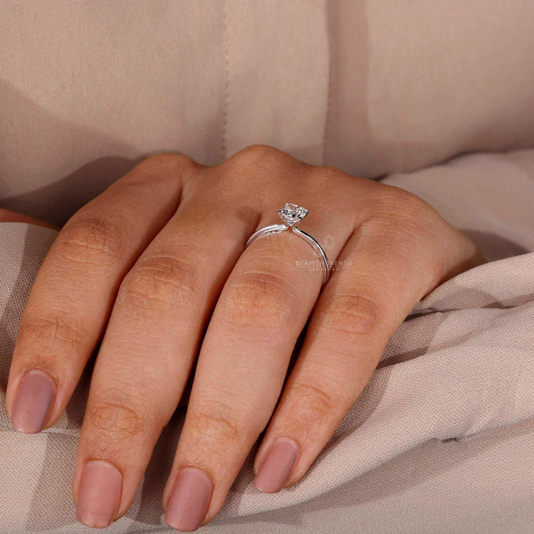 Stunning cushion cut engagement ring crafted with lab-grown diamonds.
