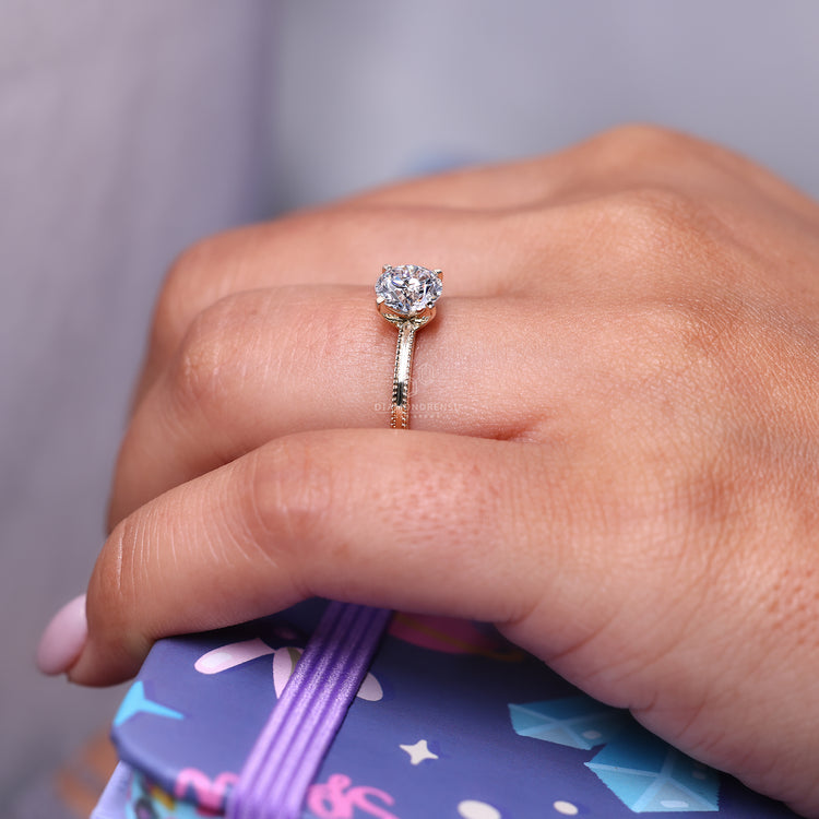 Milgrain edge yellow gold diamond ring