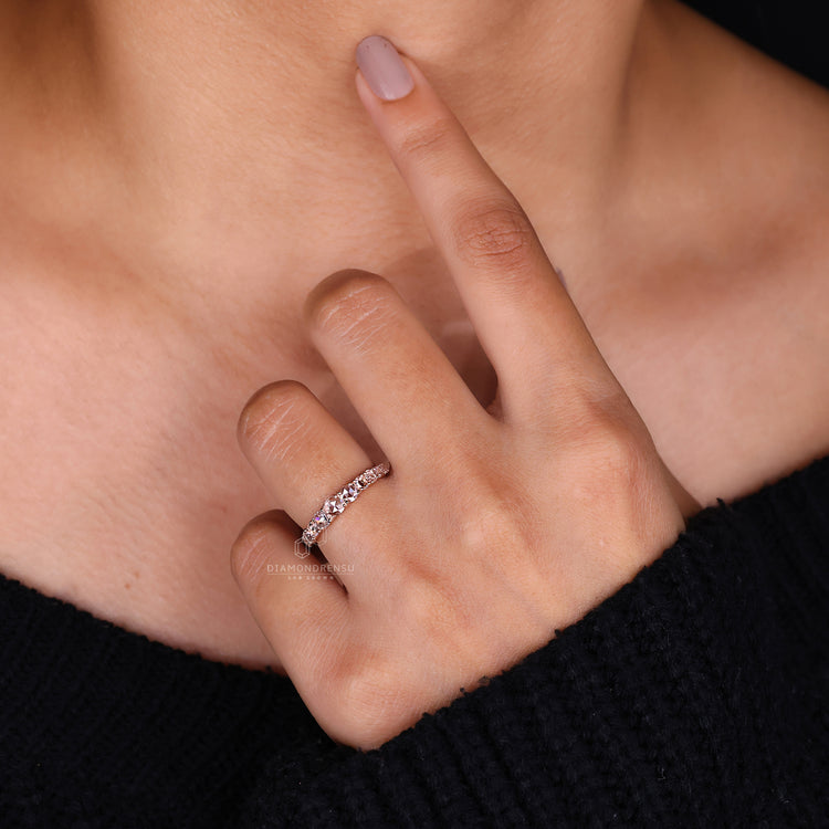 Half eternity wedding ring with rose cut diamonds.