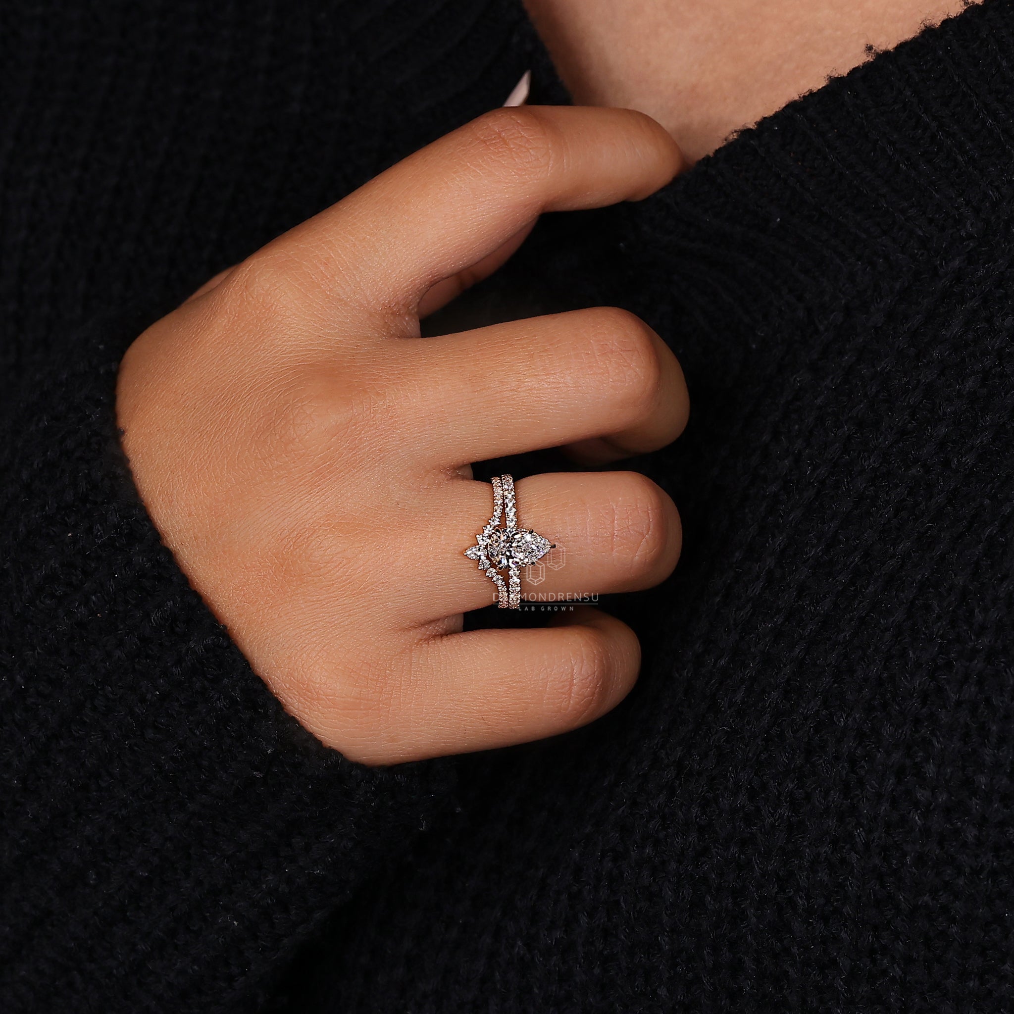 Round cut pave wedding band.