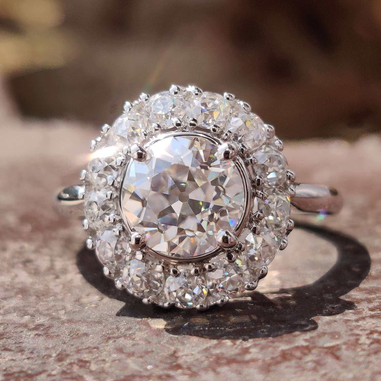 Old European cut engagement ring in white gold.