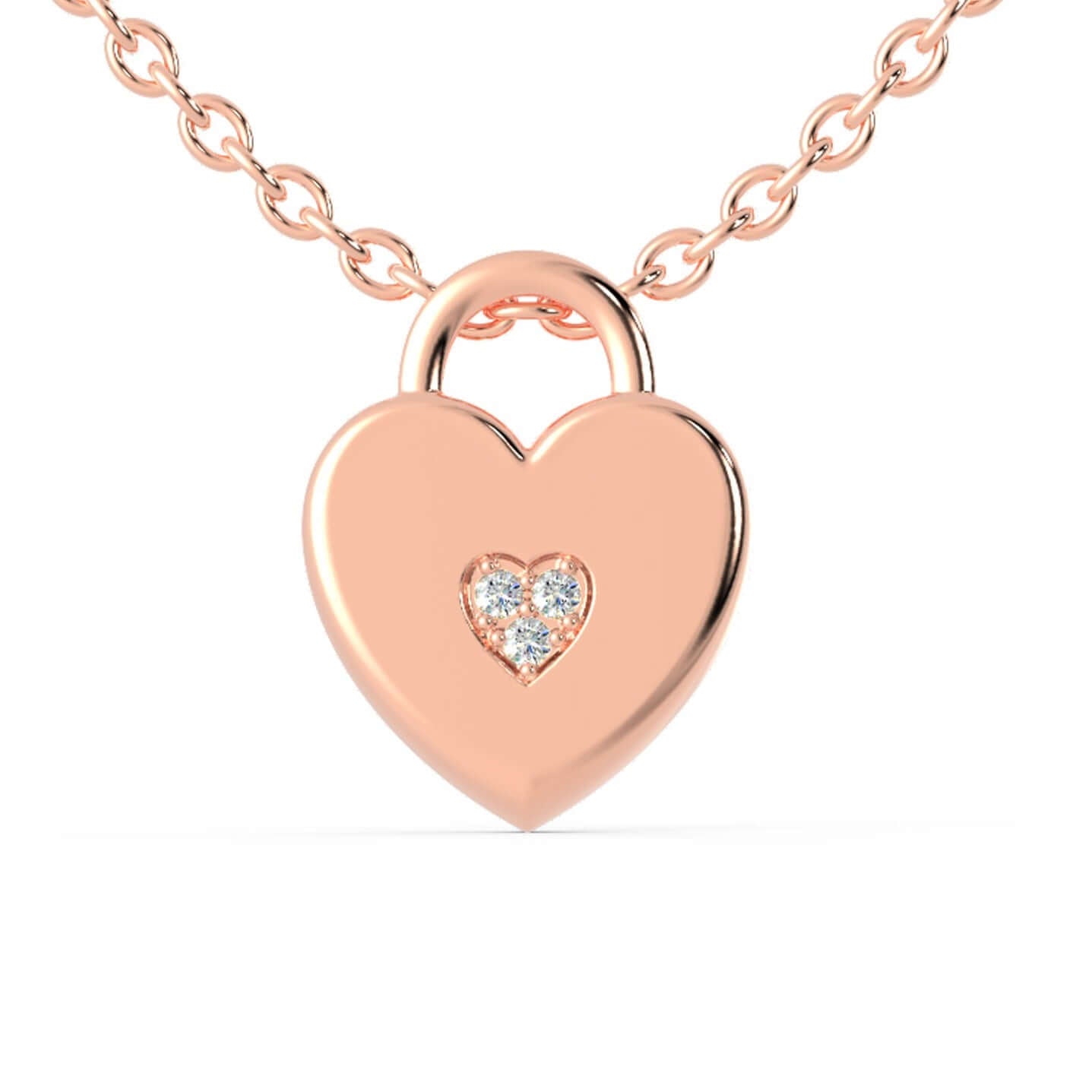 Heart lock pendant crafted in gold with round cut diamond.