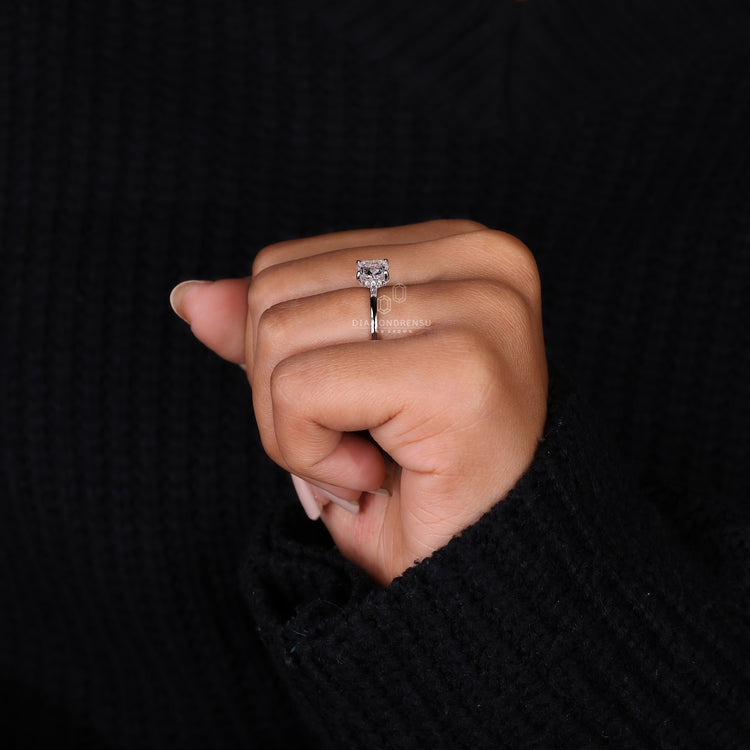 Lab grown diamond in a 4 prong ring setting, handmade jewelry.
