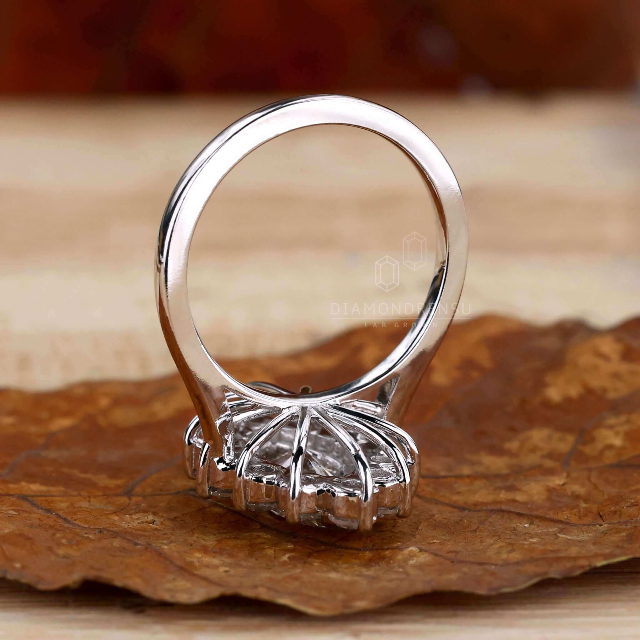 Marquise diamond ring crafted with a unique engagement ring design using lab grown diamond for ethical luxury.