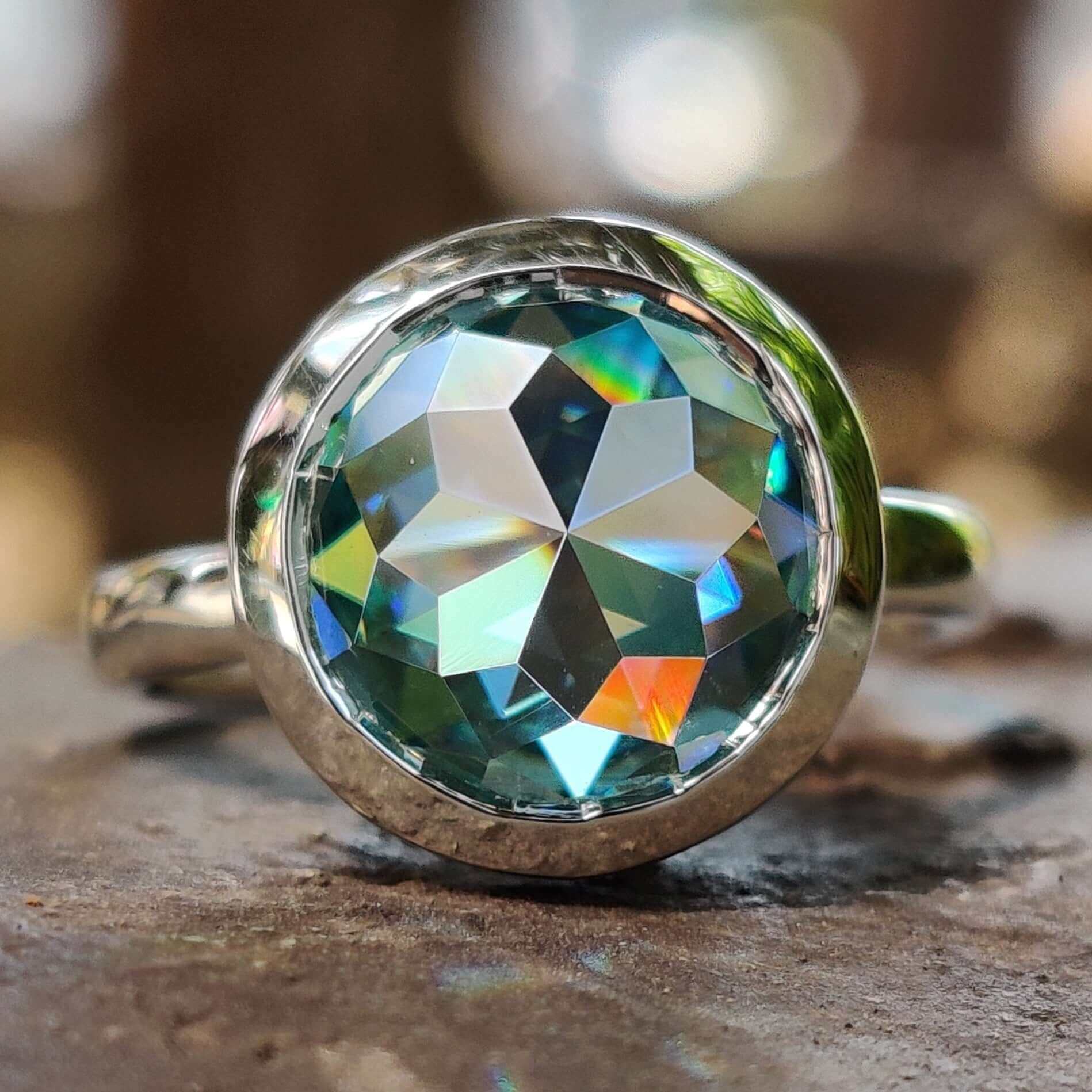 Rose cut moissanite ring white gold ring