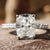 Elongated cushion cut moissanite engagement ring in white gold.
 Elongated cushion cut moissanite engagement ring in white gold.