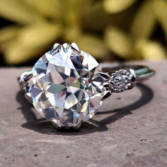 Vintage White Gold Ring with Old European Cut Moissanite.
