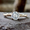 Portuguese cut moissanite ring in rose gold.