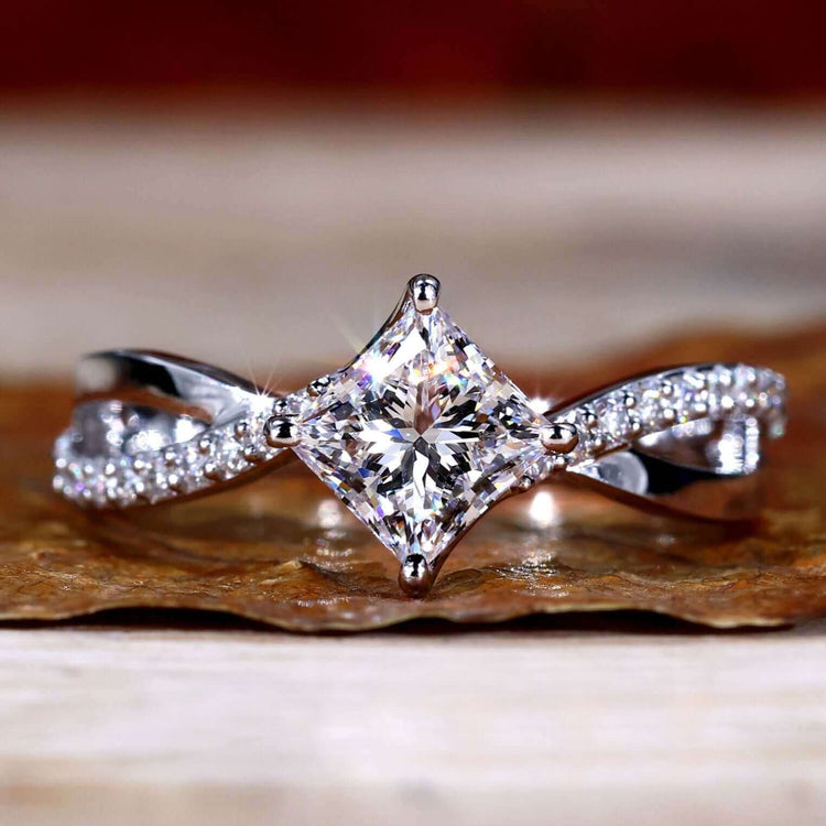 Princess Cut Engagement Ring with a delicate twist design.