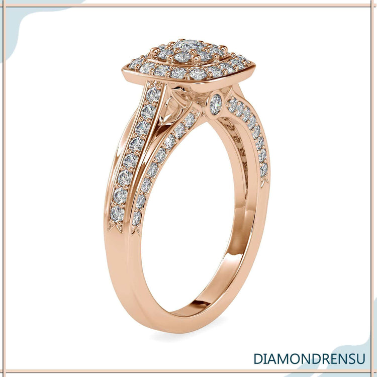 Buy engagement ring in UK with bezel and pave design.
