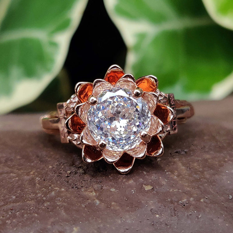 Floral engagement ring portuguese cut ring