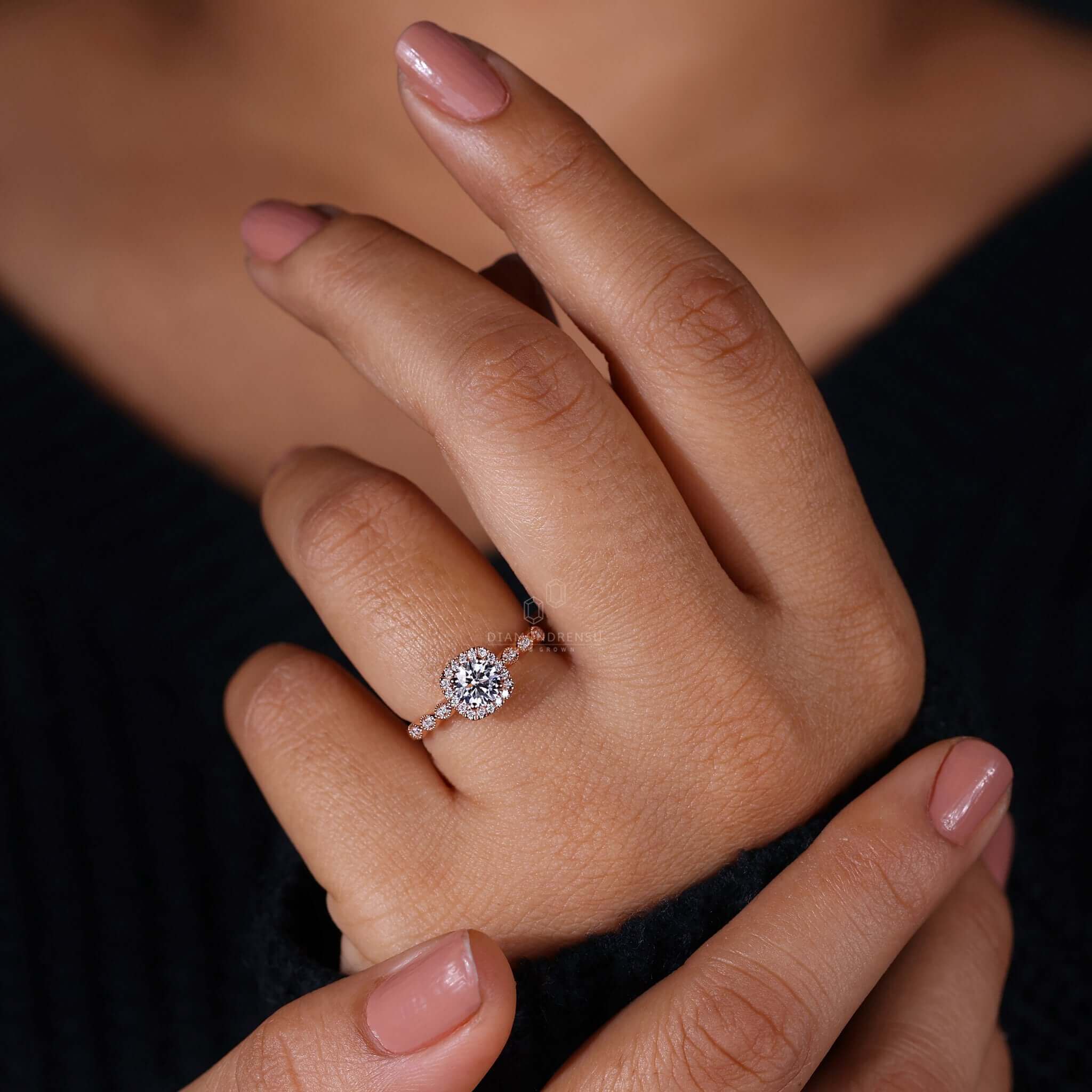 Sparkling halo diamond engagement ring for special moments.