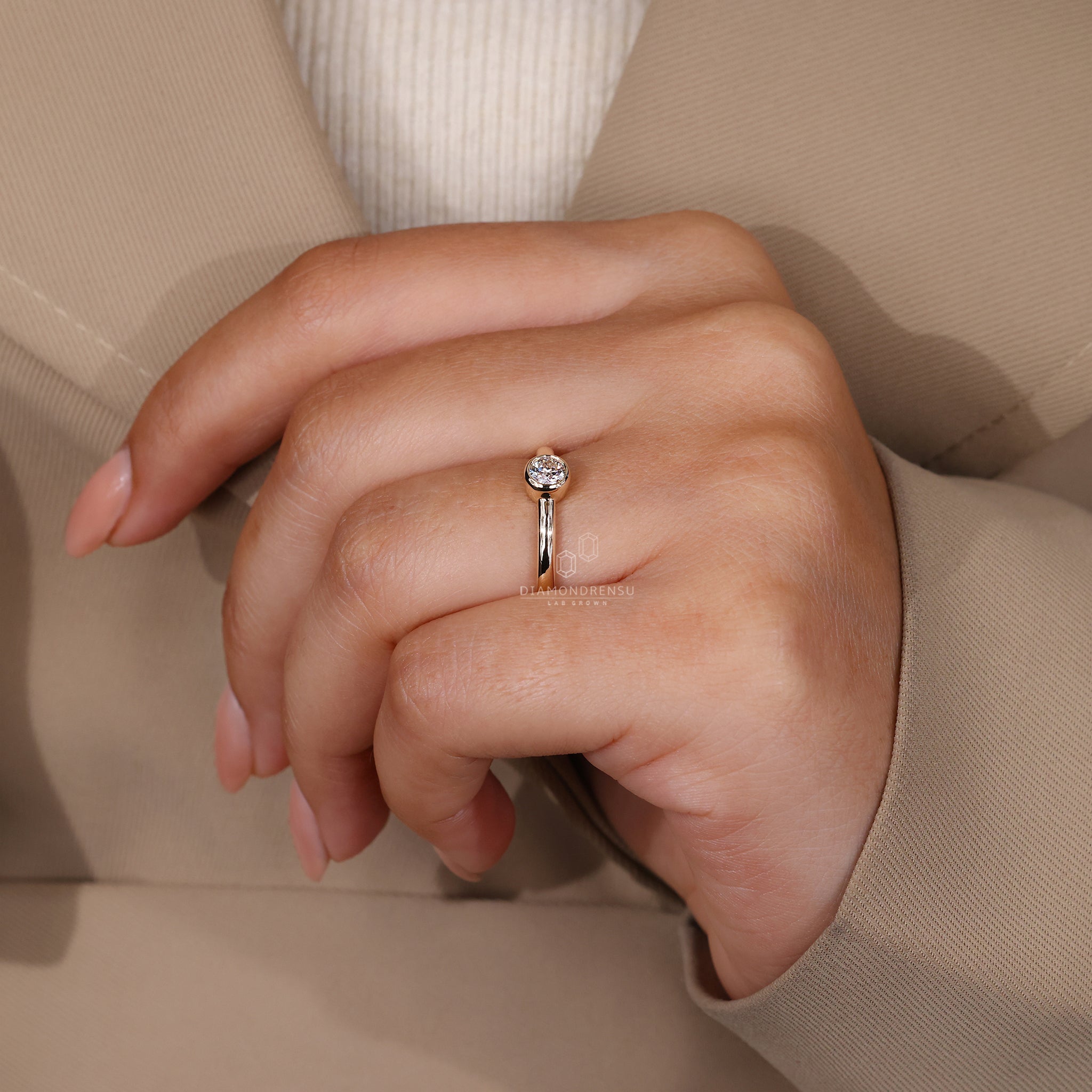 Bezel setting added to minimalist engagement ring.