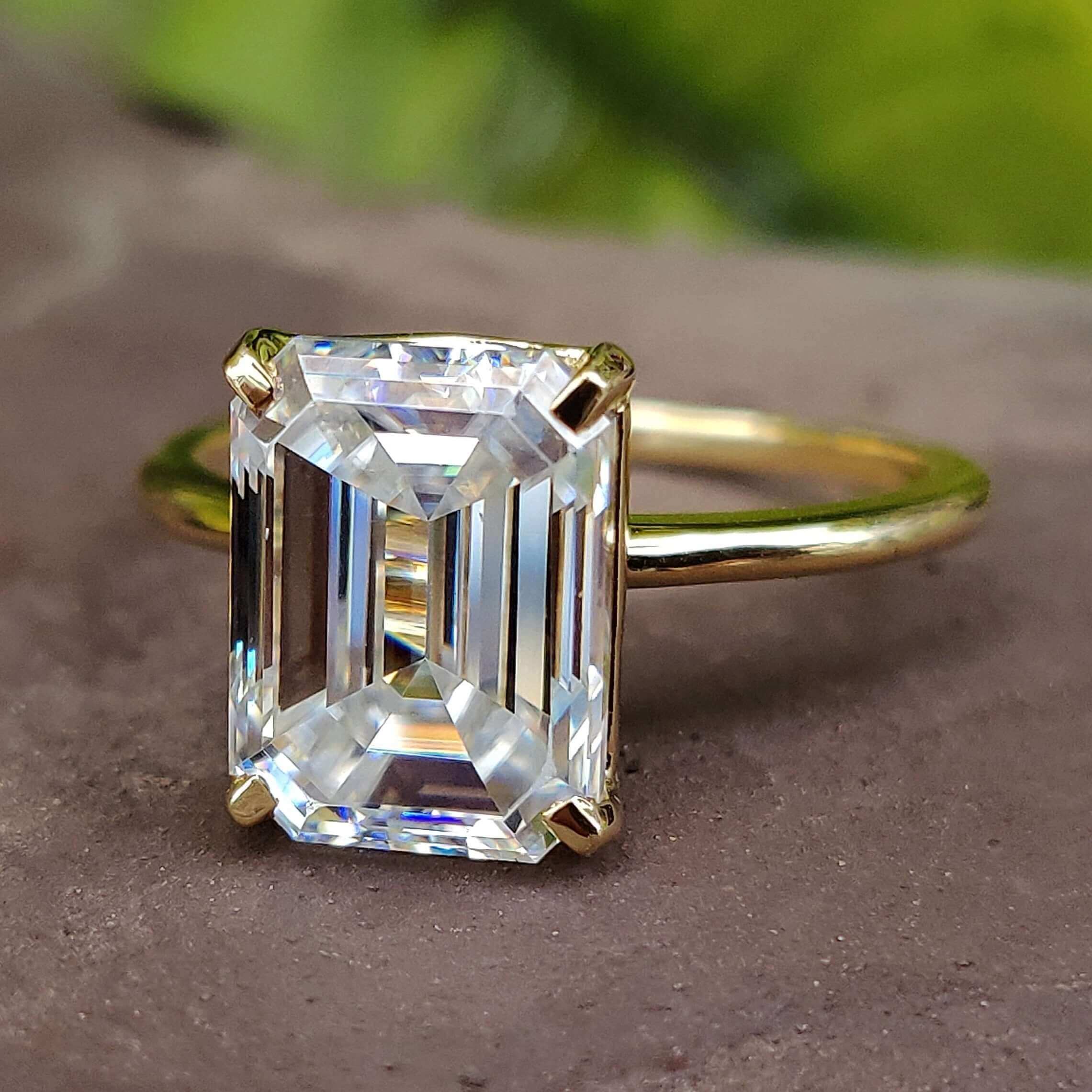 Emerald cut ring gold solitaire engagement ring