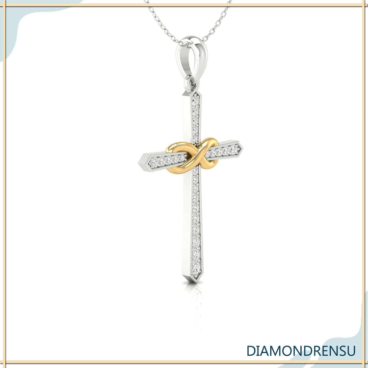 Prong setting pendant with infinity cross style.