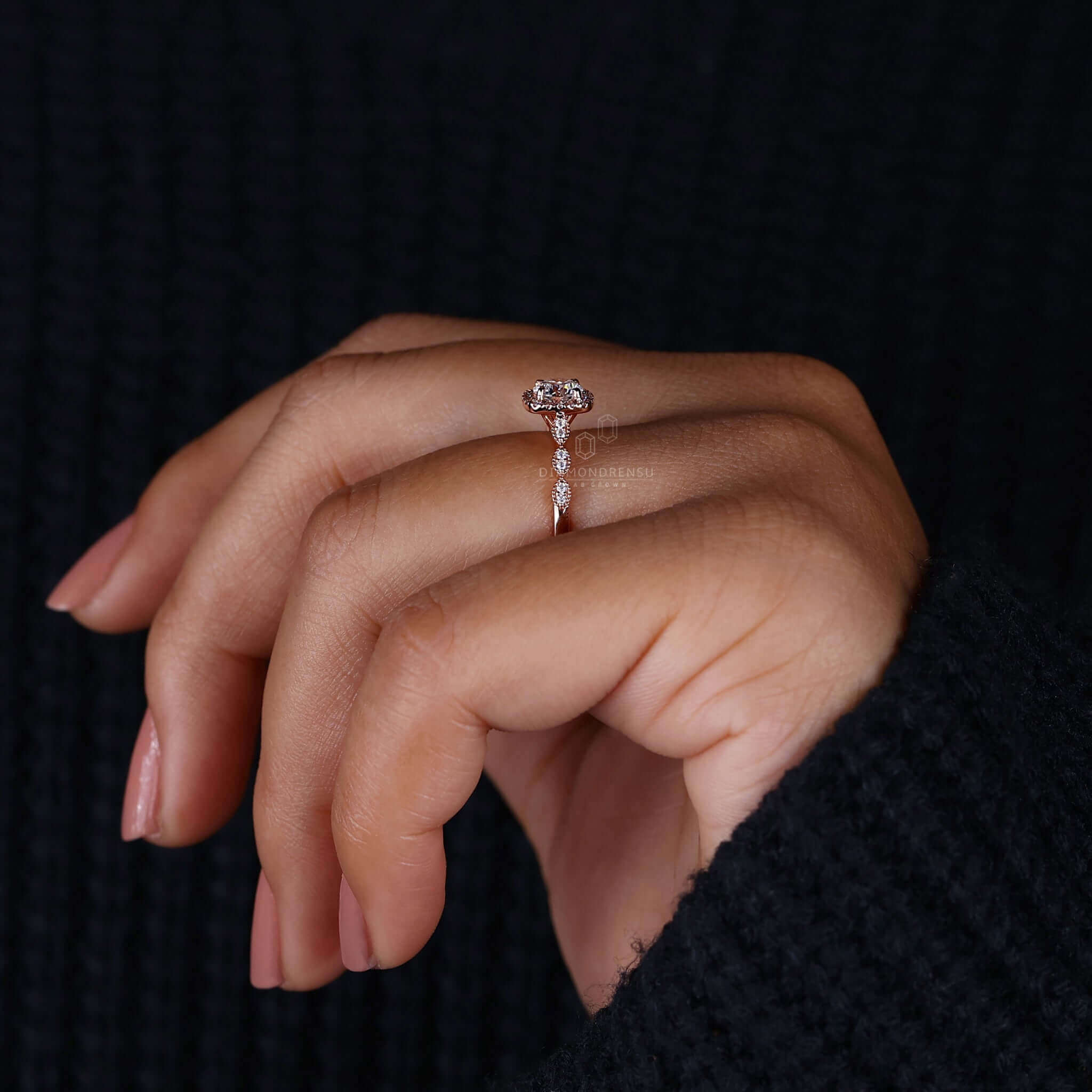 Dazzling pave ring diamond with prong setting for added sparkle.