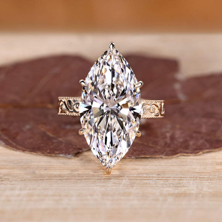 Marquise cut diamond ring with art deco design style