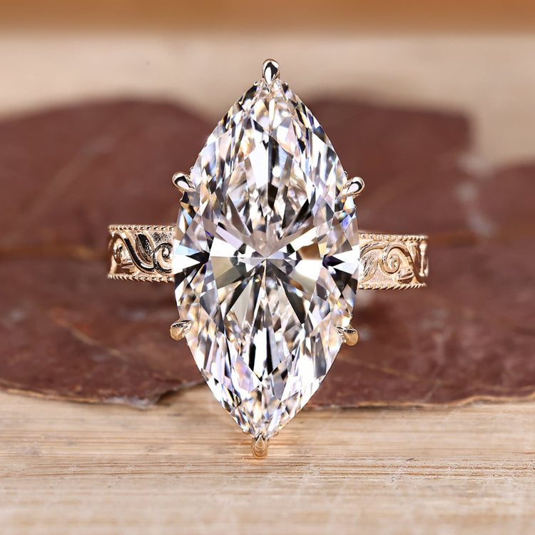 Marquise cut diamond ring with art deco design style