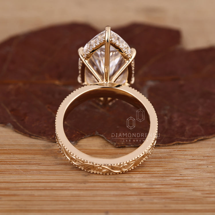 Handmade marquise diamond ring with hidden accent detailing