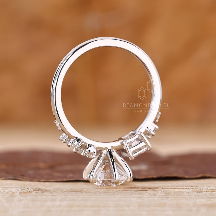 Custom engagement ring featuring cluster diamond style.