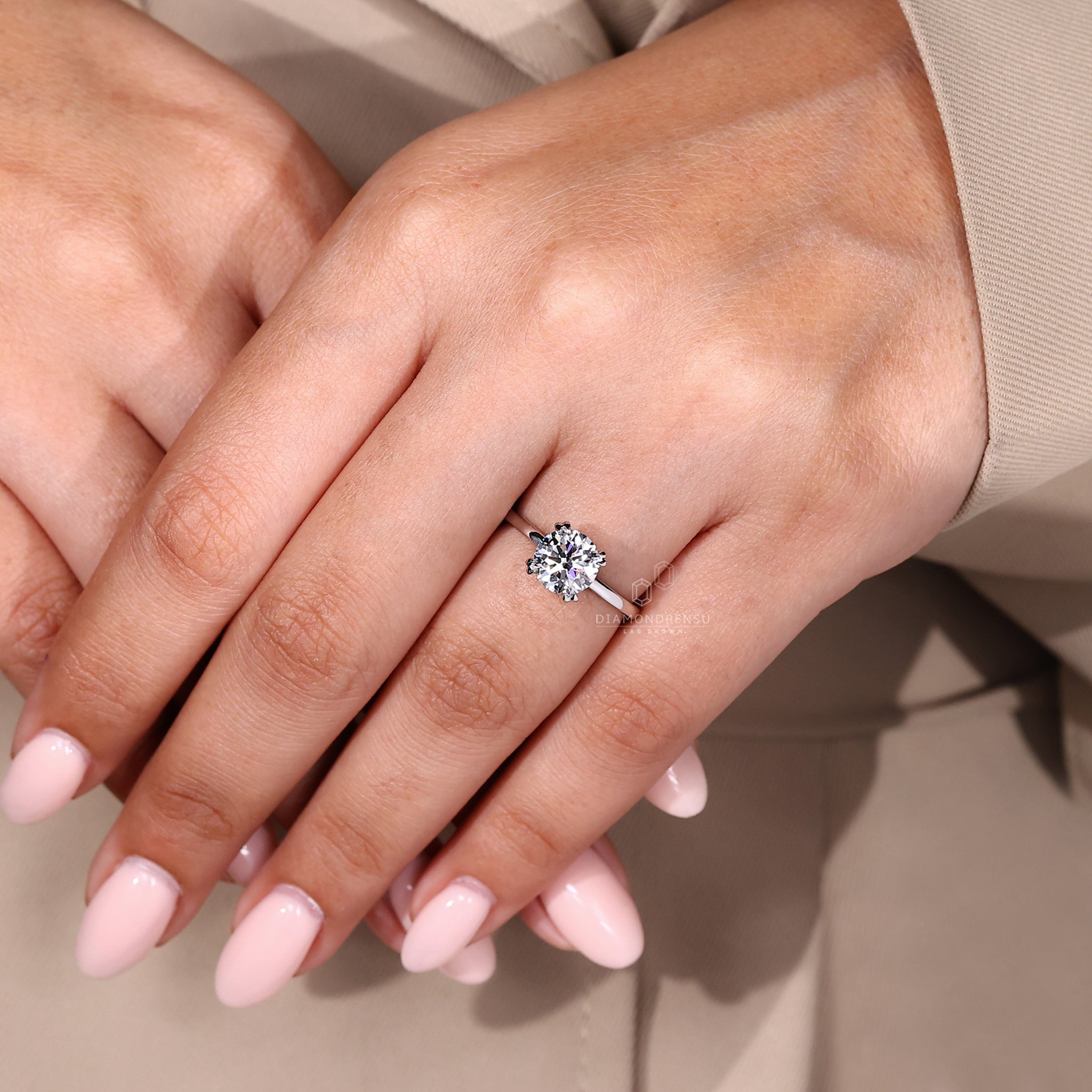 IGI certified diamond in custom engagement ring.