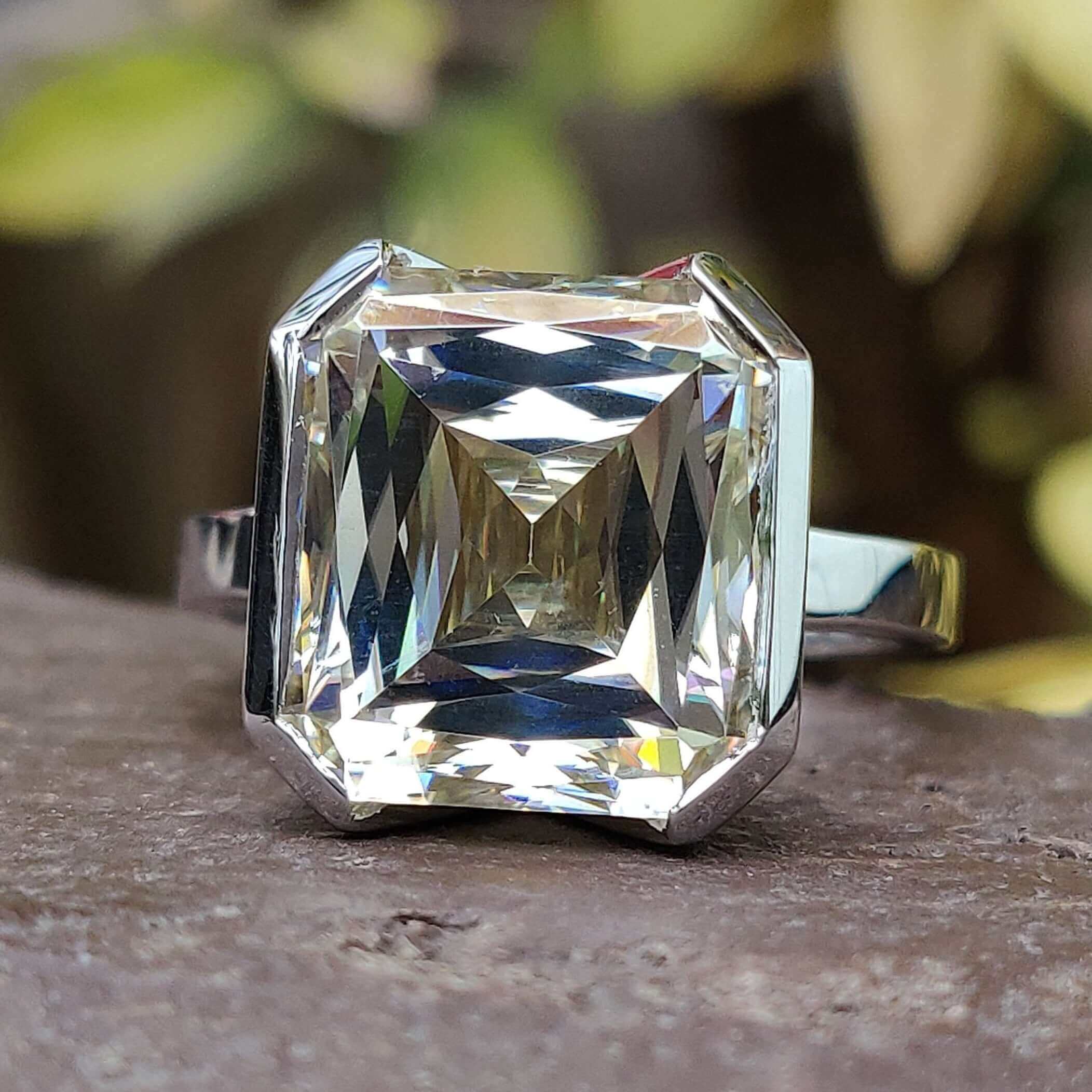 white gold moissanite ring