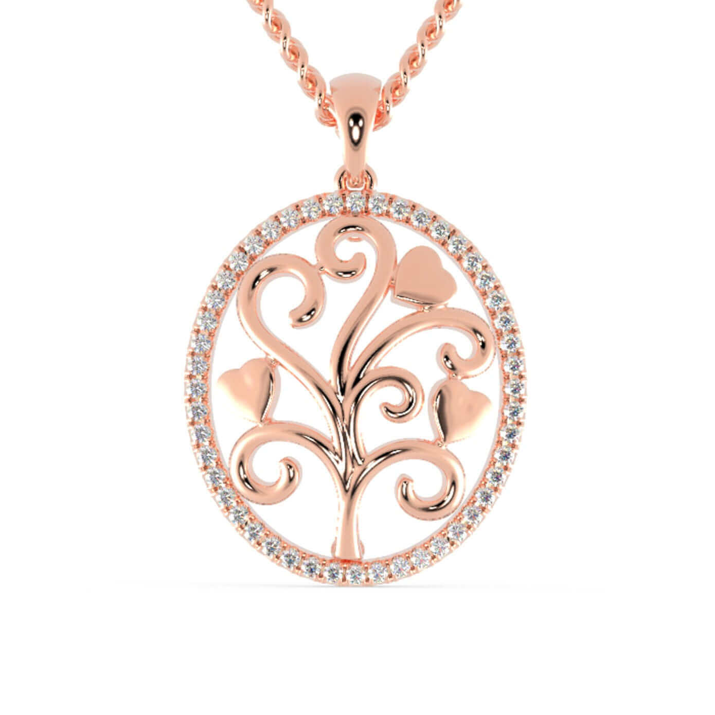 Gold tree of life pendant with round diamond outline.