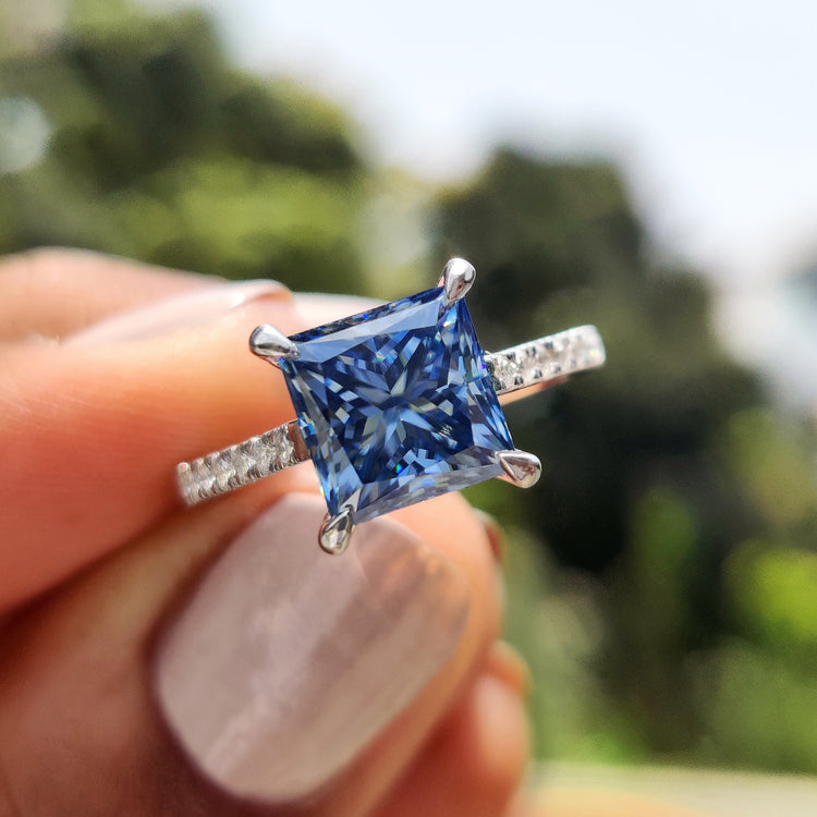 Royal Dark Blue Princess Cut Ring
