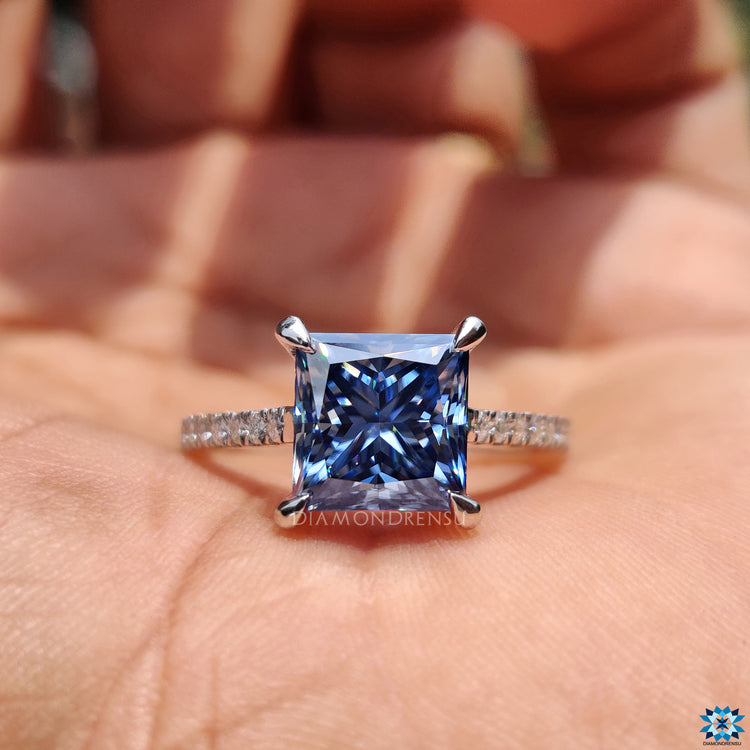 Royal Dark Blue Princess Cut Ring