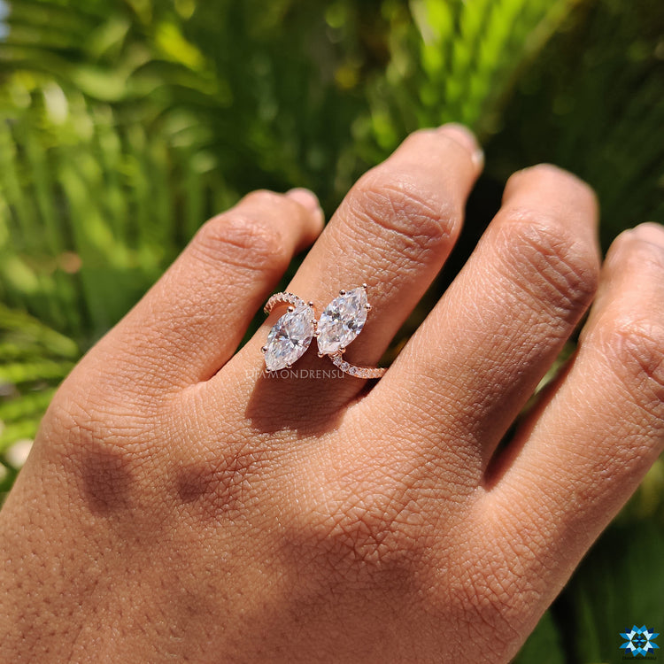 Buy moissanite ring from Diamondrensu UK featuring a double stone design.