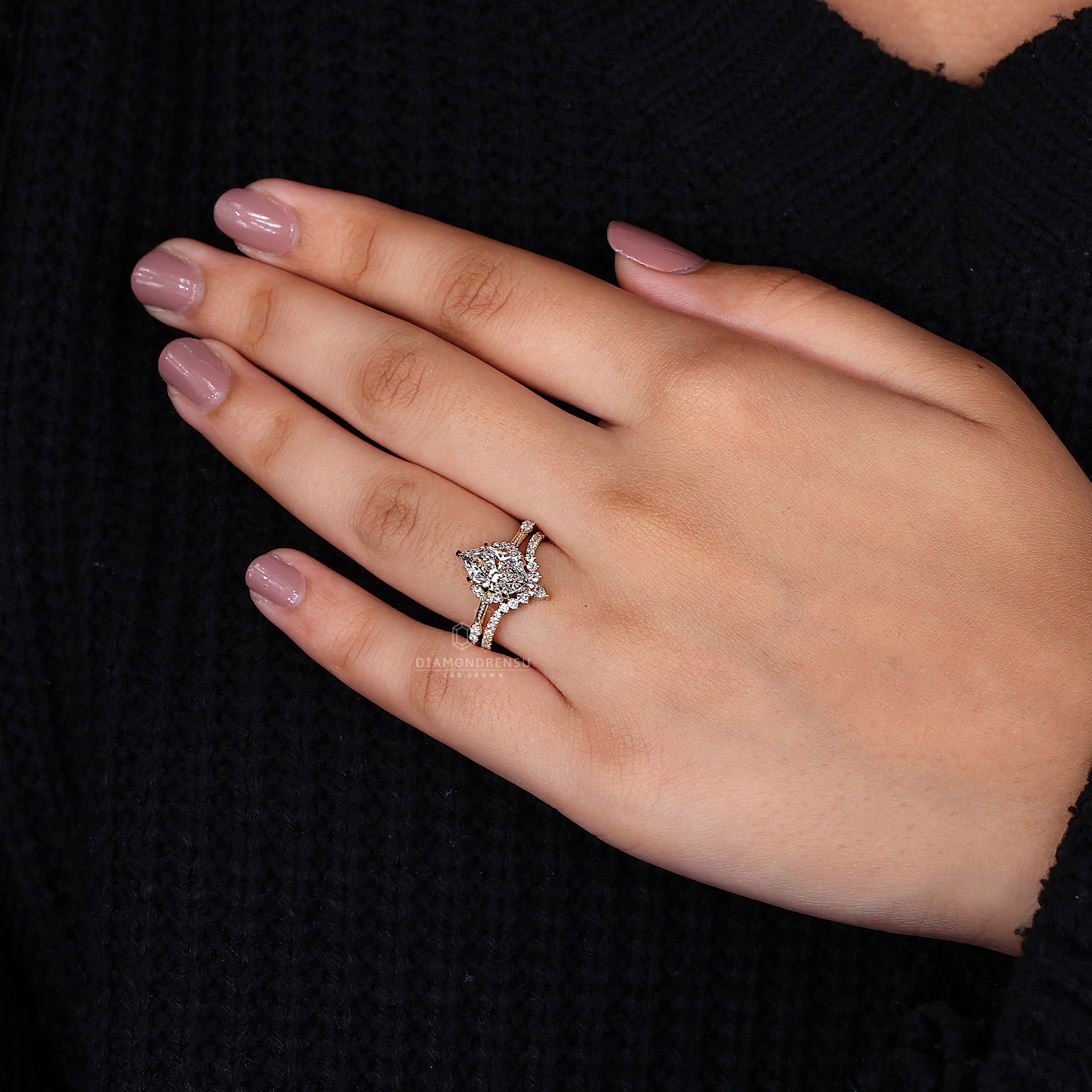 Handmade jewellery featuring a milgrain vintage ring and matching band.