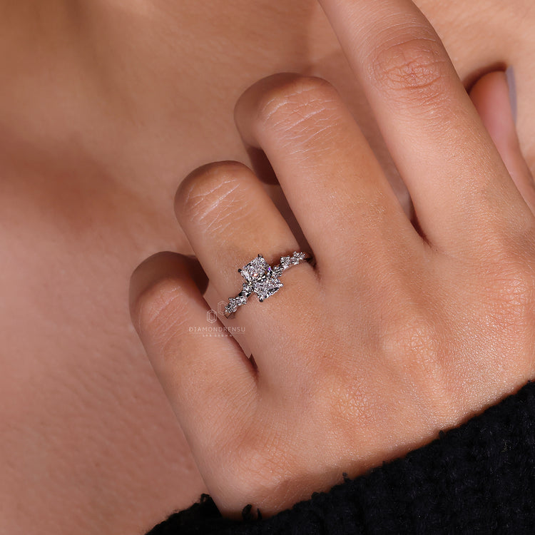 Handmade ring featuring zig zag pave ring design.