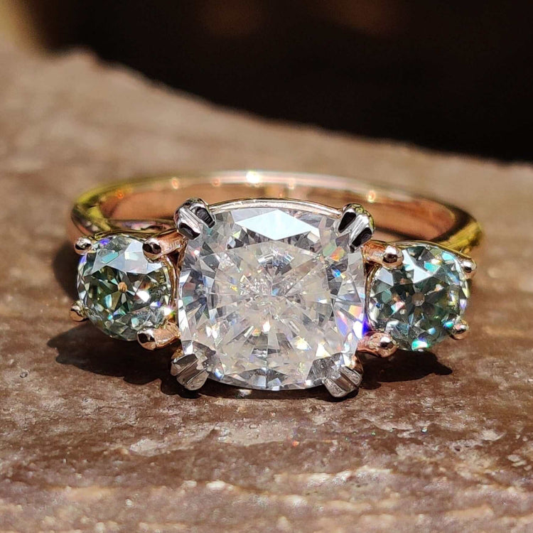 Two Tone Engagement Ring cushion cut engagement ring cushion engagement ring Trellis Setting handmade ring