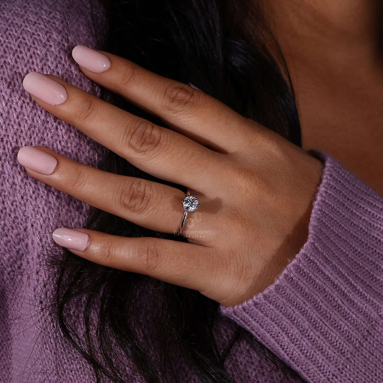 Round diamond ring crafted with a 6 prong round diamond engagement ring style, perfect for proposals.
