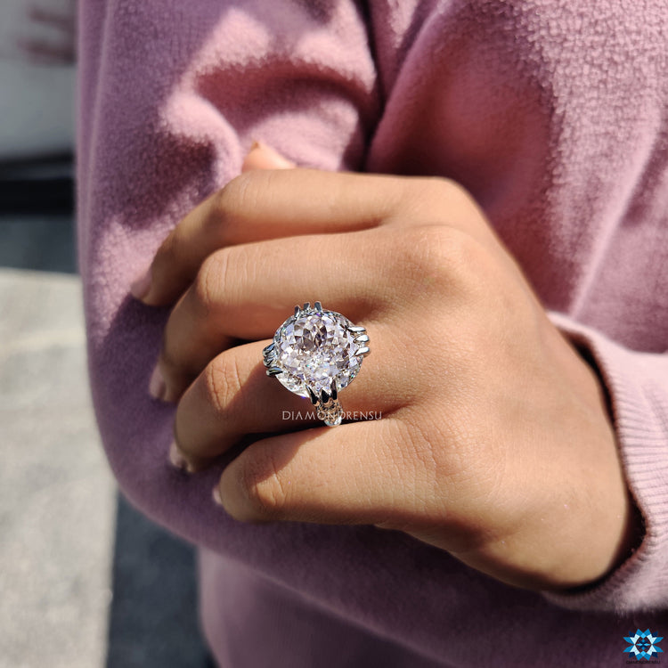 Buy moissanite ring from Diamondrensu UK with custom Portuguese cut design.