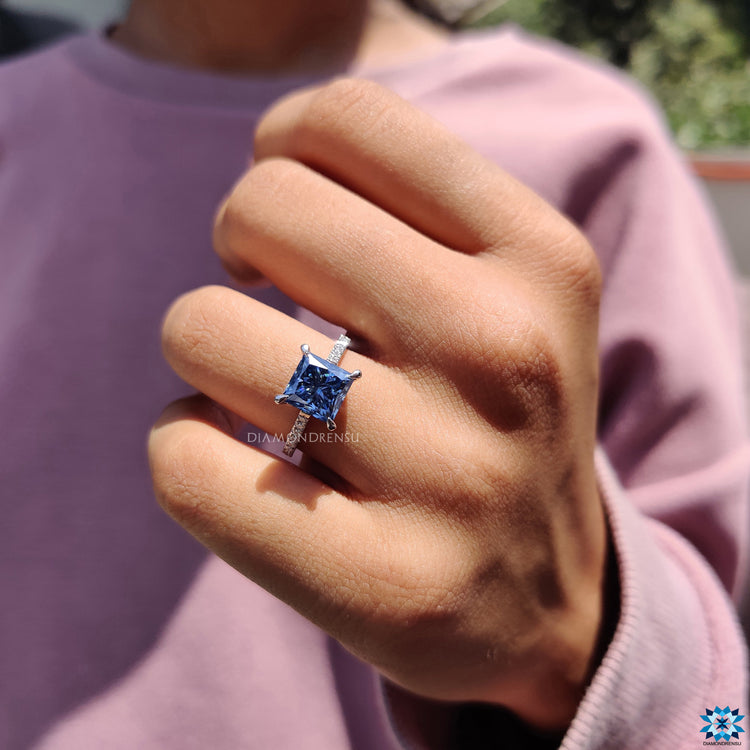 Royal Dark Blue Princess Cut Ring