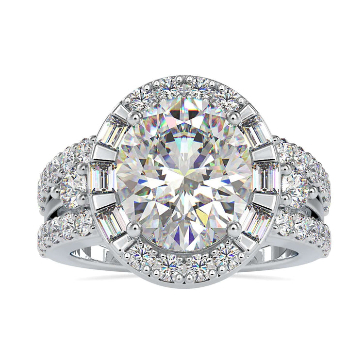 Oval diamond wedding ring with 4 round prong setting.