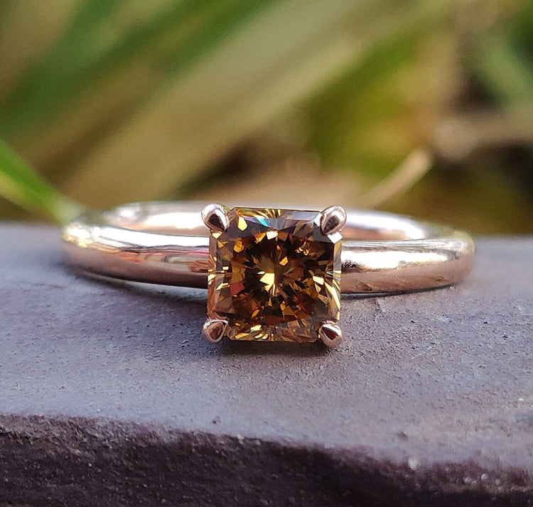 Radiant ring champagne engagement ring