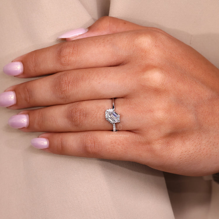 Lab grown radiant diamond ring with floral prong design