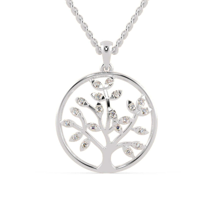 Tree of life pendant crafted in gold with round diamond detail.