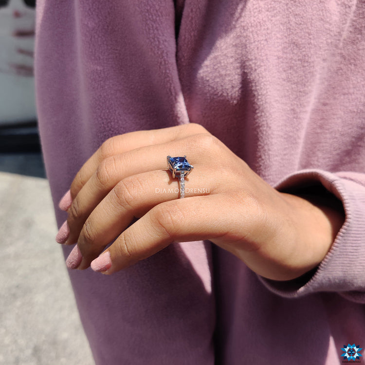 Royal Dark Blue Princess Cut Ring